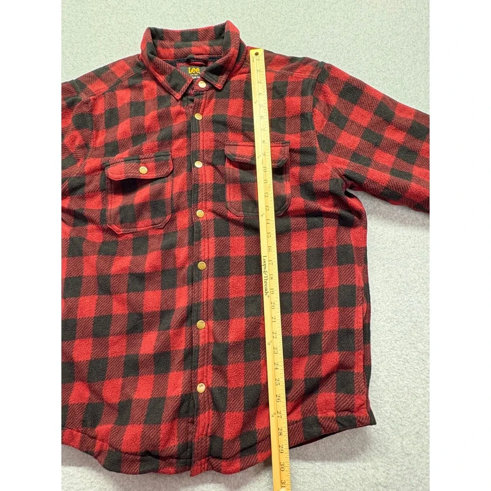 Lee Mens XL Red Black Buffalo Plaid Fleece Lined Flannel Snap‎ Shirt Jacket
